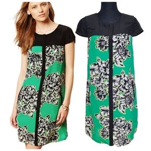 Anthropologie Maeve Ayame Silk Dress Sz 4 Kelly Green Floral Shift Feminine Chic